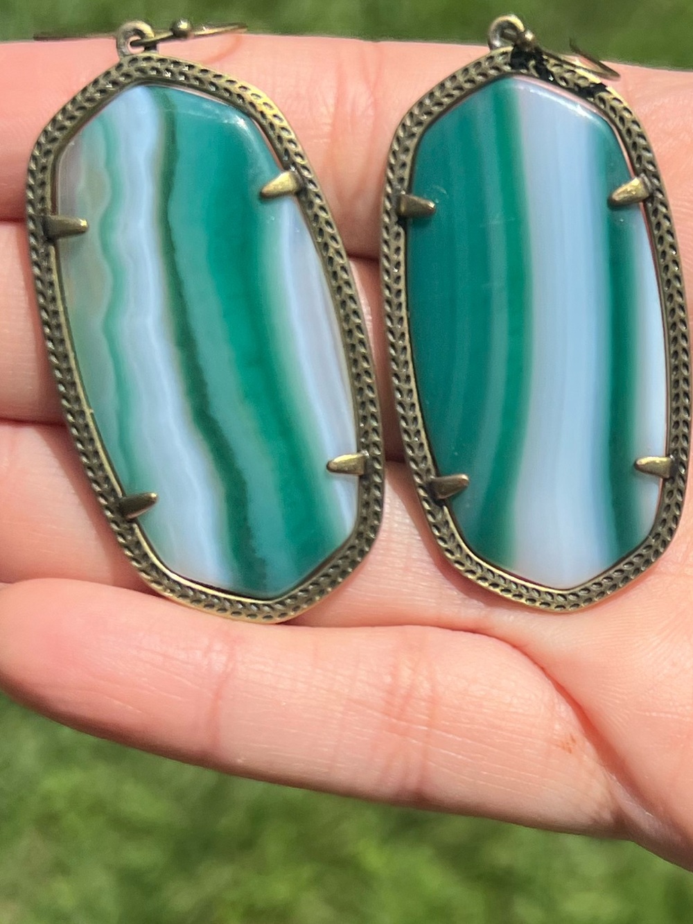 Kendra Scott green banded agate Danielle earrings